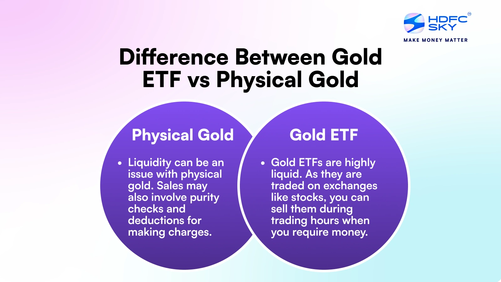 A split image comparing the pros and cons of investing in physical gold vs gold ETFs