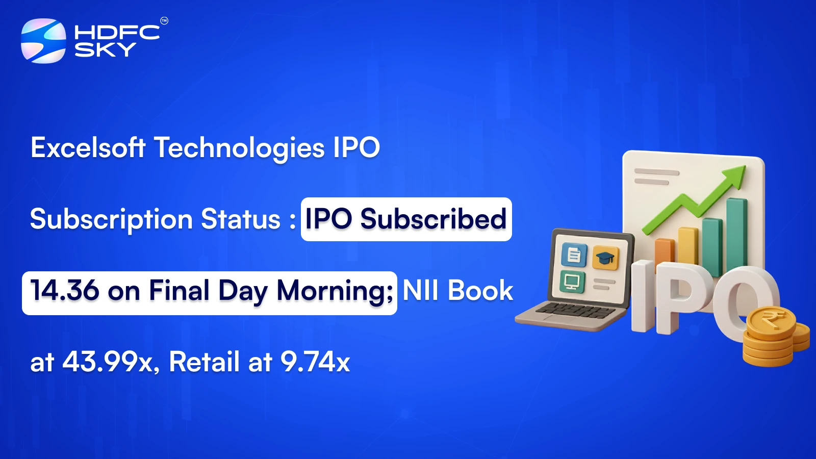 Excelsoft Technologies IPO Subscription Status : IPO Subscribed 14.36 on Final Day Morning; NII Book at 43.99x, Retail at 9.74x