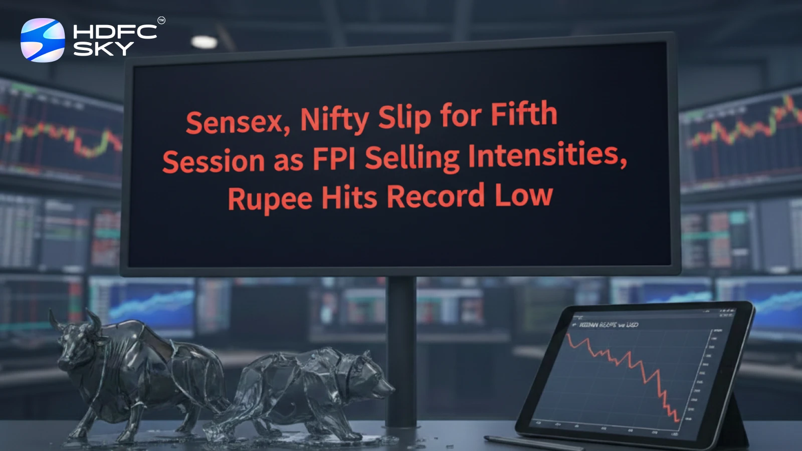 Sensex, Nifty Slip for Fifth Session as FPI Selling Intensifies, Rupee Hits Record Low