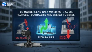 US markets end on a mixed note as oil plunges, tech rallies and energy tumbles
