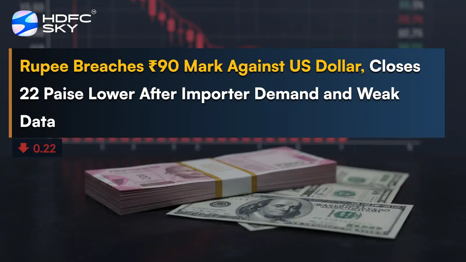 Rupee Breaches ₹90 ͏Mark Against ͏US Dollar, Closes 2͏2 Pais͏e Lower After Importer͏ Demand and ͏Weak Da͏ta