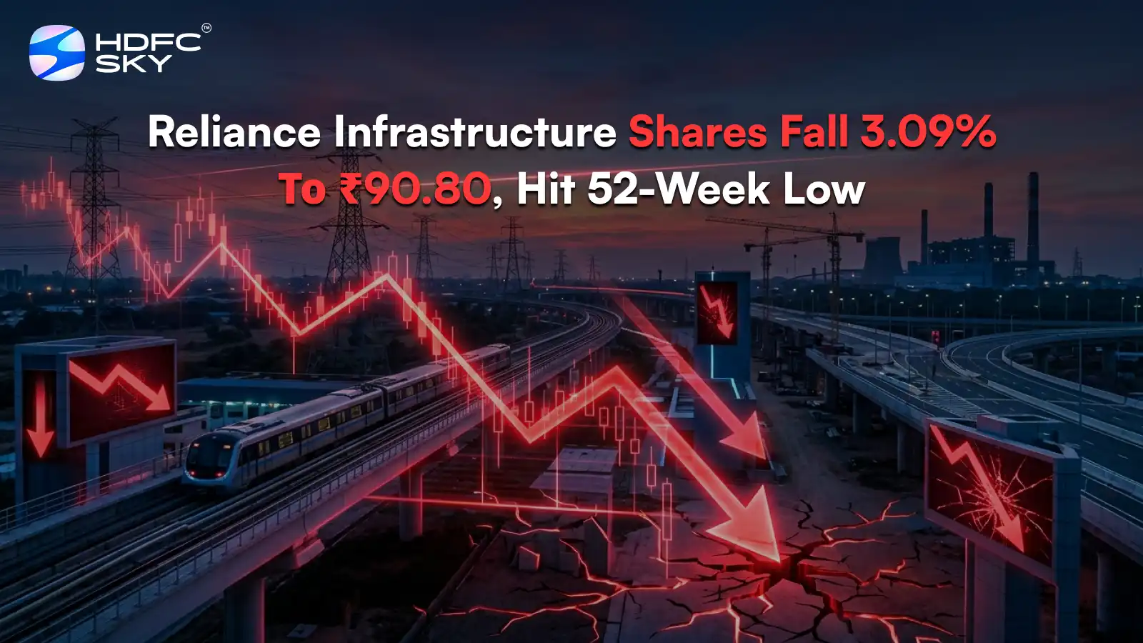 Reliance Infrastructure Share Price Fall 3.09% To ₹90.80, Hit 52-Week Low