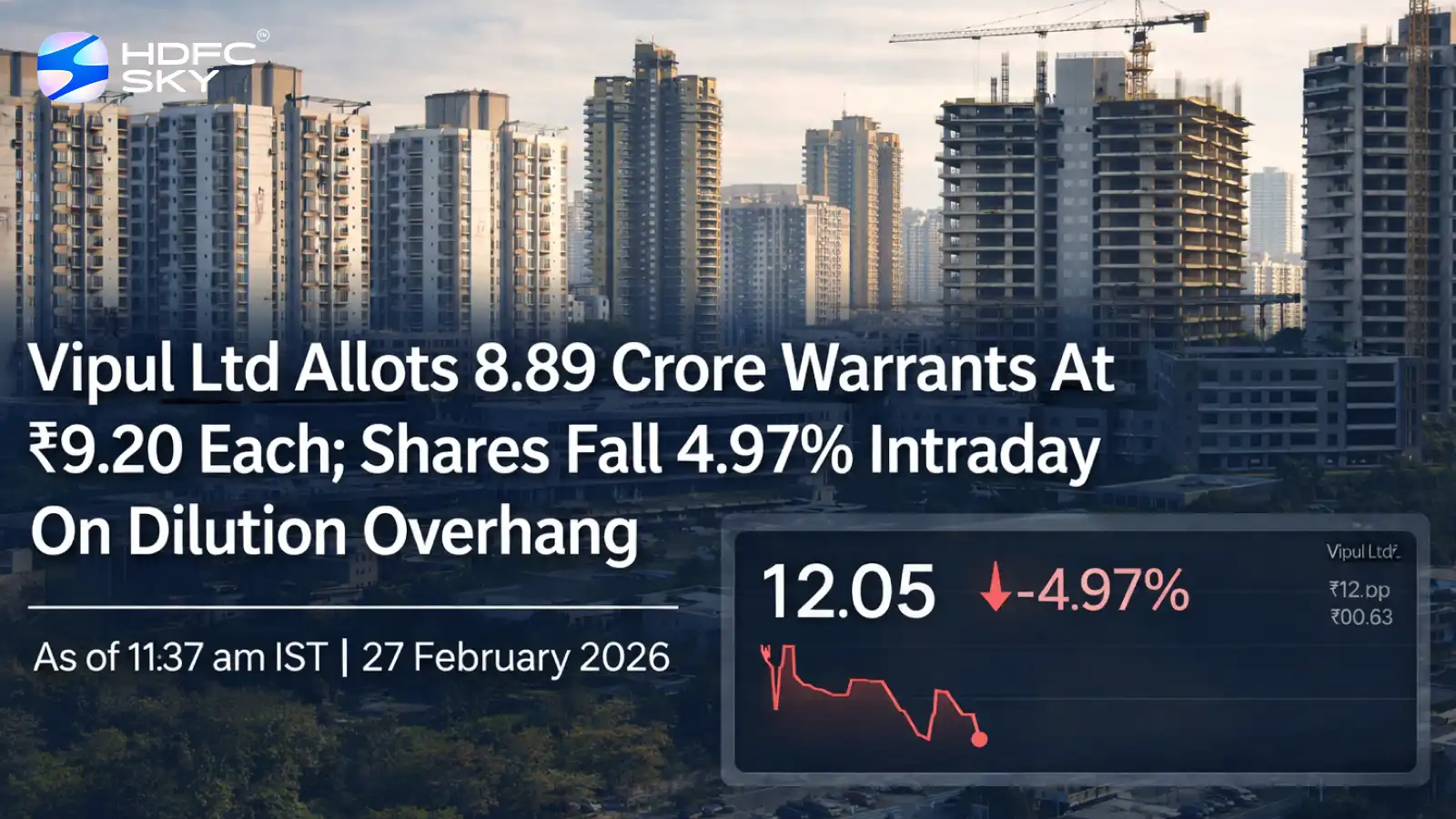 Vipul Ltd Share Price Fall 4.97% After Company Allots 8.89 Crore Warrants At ₹9.20 Each