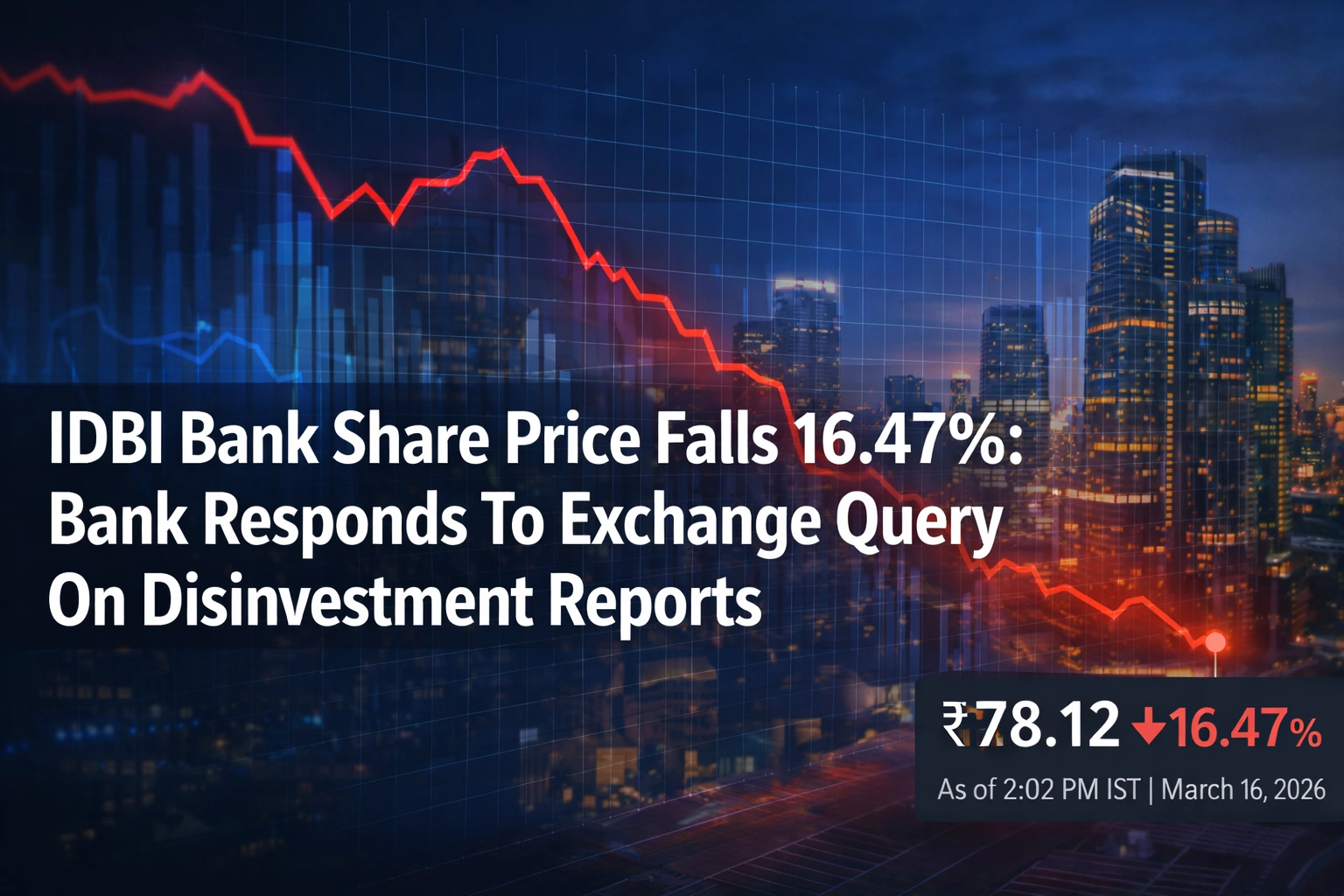 IDBI Bank Share Price Falls 16.47%: Bank Responds To Exchange Query On Disinvestment Reports