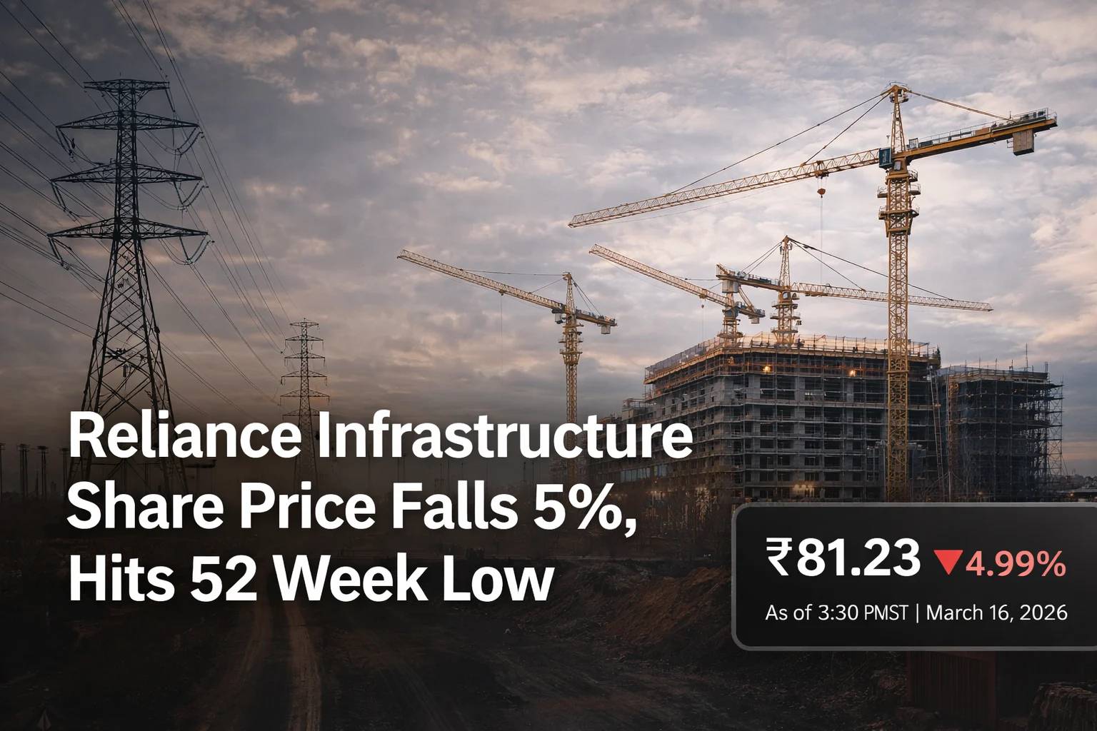 Reliance Infrastructure Share Price Falls 5%, Hits 52 Week Low