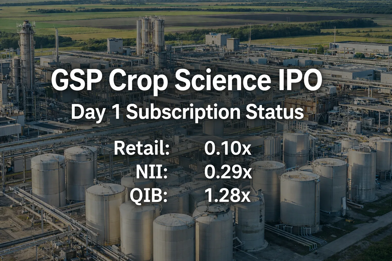 GSP Crop Science IPO Day 1 Subscription Status: Issue Subscribed 0.48x