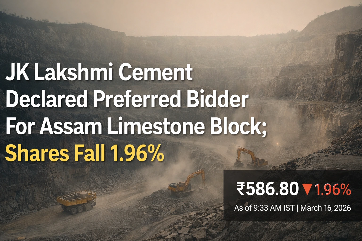 JK Lakshmi Cement Declared Preferred Bidder For Assam Limestone Block; Shares Fall 1.96%