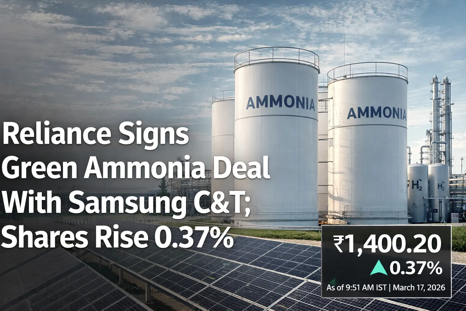Reliance Industries Signs a $3 Billion Green Ammonia Deal with Samsung C&T; Reliance Shares Up 0.37%