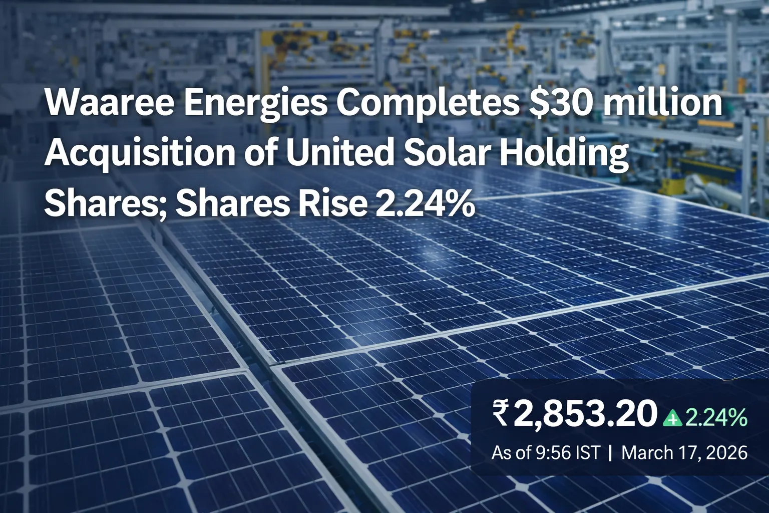 Waaree Energies Completes $30 million Acquisition of United Solar Holding Shares; Shares Rise 2.24%