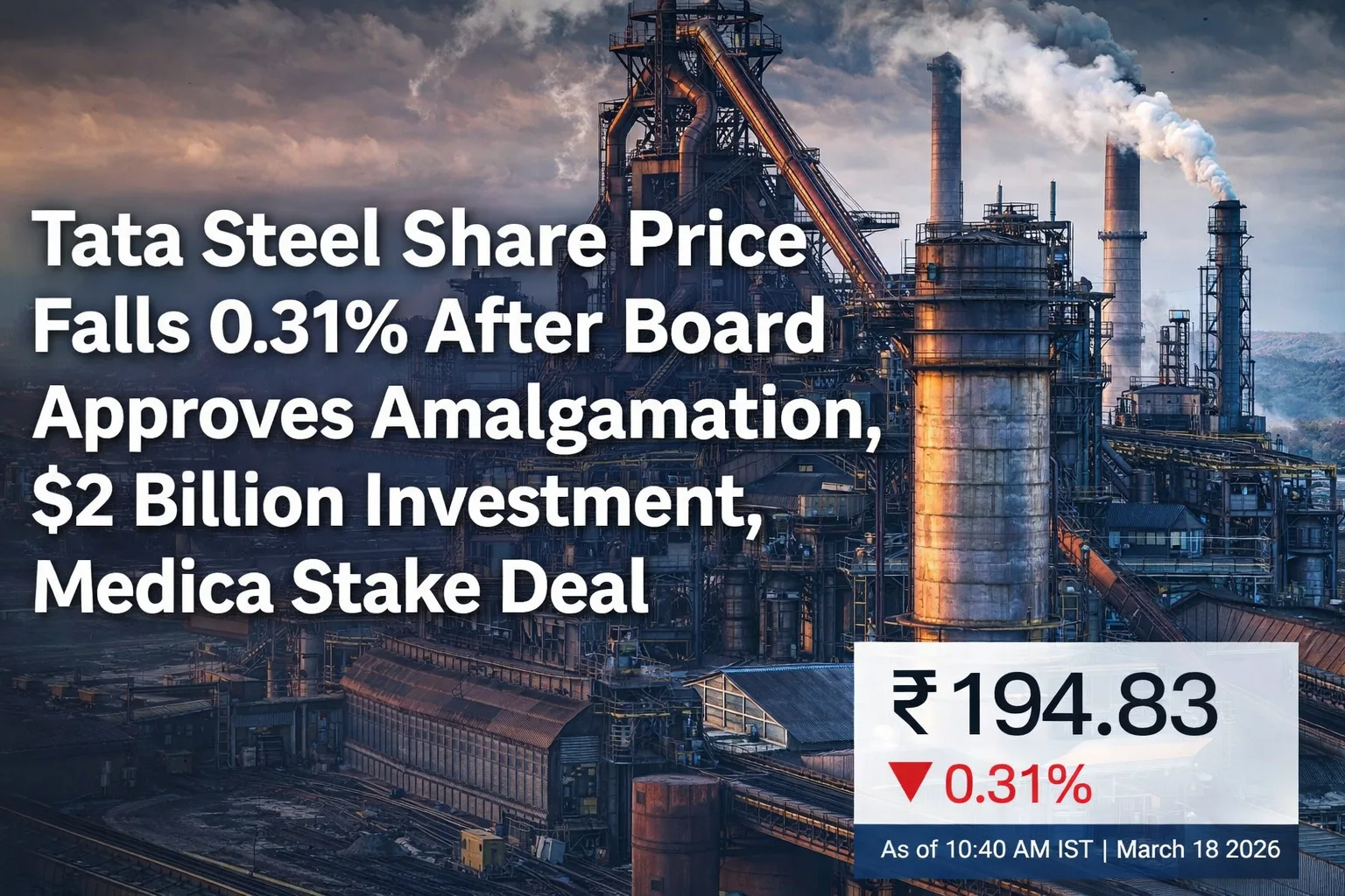Tata Steel Share Price Down 0.31% After Board Approves Amalgamation, $2 Billion Investment, Medica Stake Deal