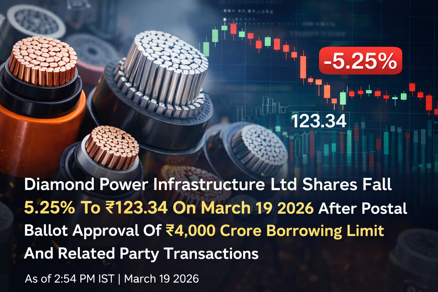 Diamond Power Infrastructure Ltd Shares Fall 5.25% To ₹123.34 After Postal Ballot Approval Of ₹4,000 Crore Borrowing Limit