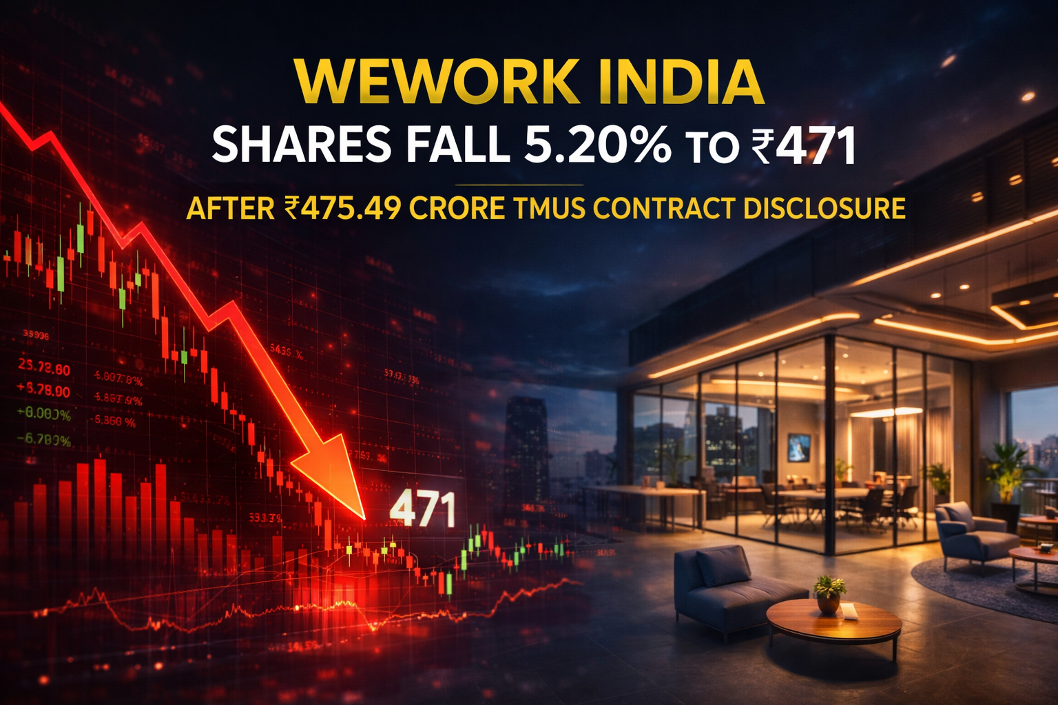 WeWork India Shares Down 5.20% To ₹471 After ₹475.49 Crore TMUS Contract Disclosure