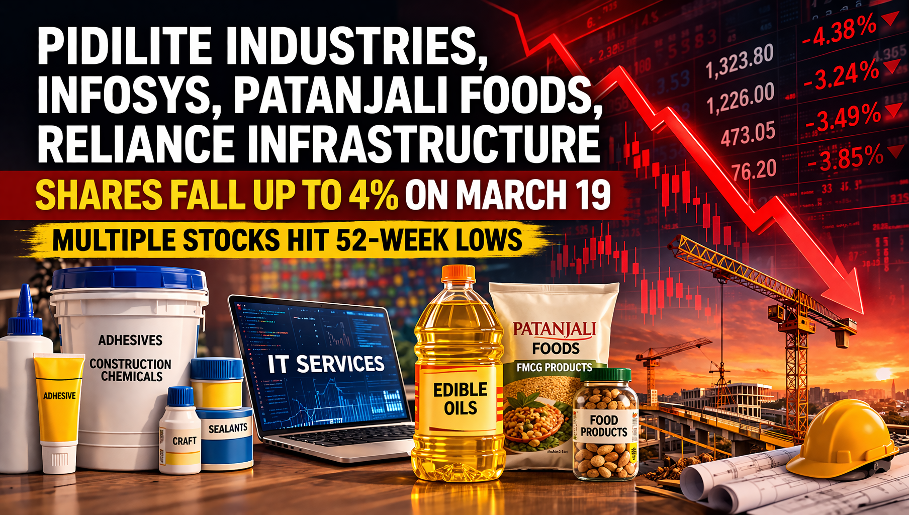 Pidilite Industries, Reliance Infrastructure Shares Hit 52-Week Low; Infosys, Patanjali Foods Also Down