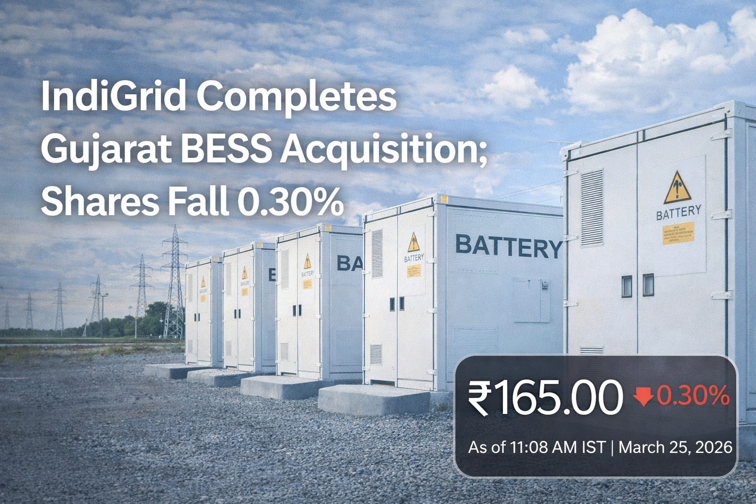 IndiGrid Completes Gujarat BESS Acquisition; Shares Fall 0.30%