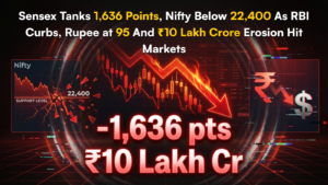 Sensex Ta͏n⁠ks ͏1,6⁠36 Points, ⁠N͏ifty Be͏low 22,400 A⁠s͏ ⁠RBI ͏C͏urbs, Ru⁠pee at 95 And ₹10 Lakh Cror⁠e Erosion Hit Markets