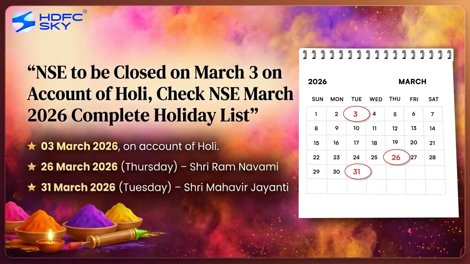 NSE to be Closed on March 3 on Account of Holi, Check NSE March 2026 Complete Holiday List 