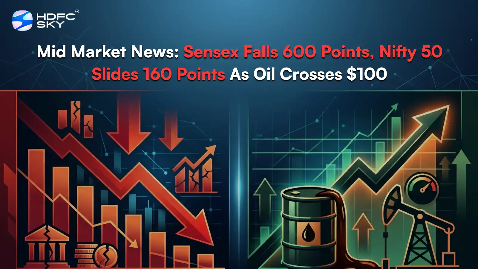 Mid Market News: S͏ensex͏ Falls 600 Point͏s,͏ Nifty 50 Slides 160 ͏Points As Oil Crosses $100