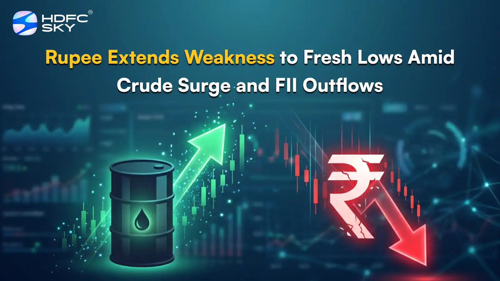 Rupee Extends Weakness to Fresh Lows Amid Crude Surge and FII Outflows