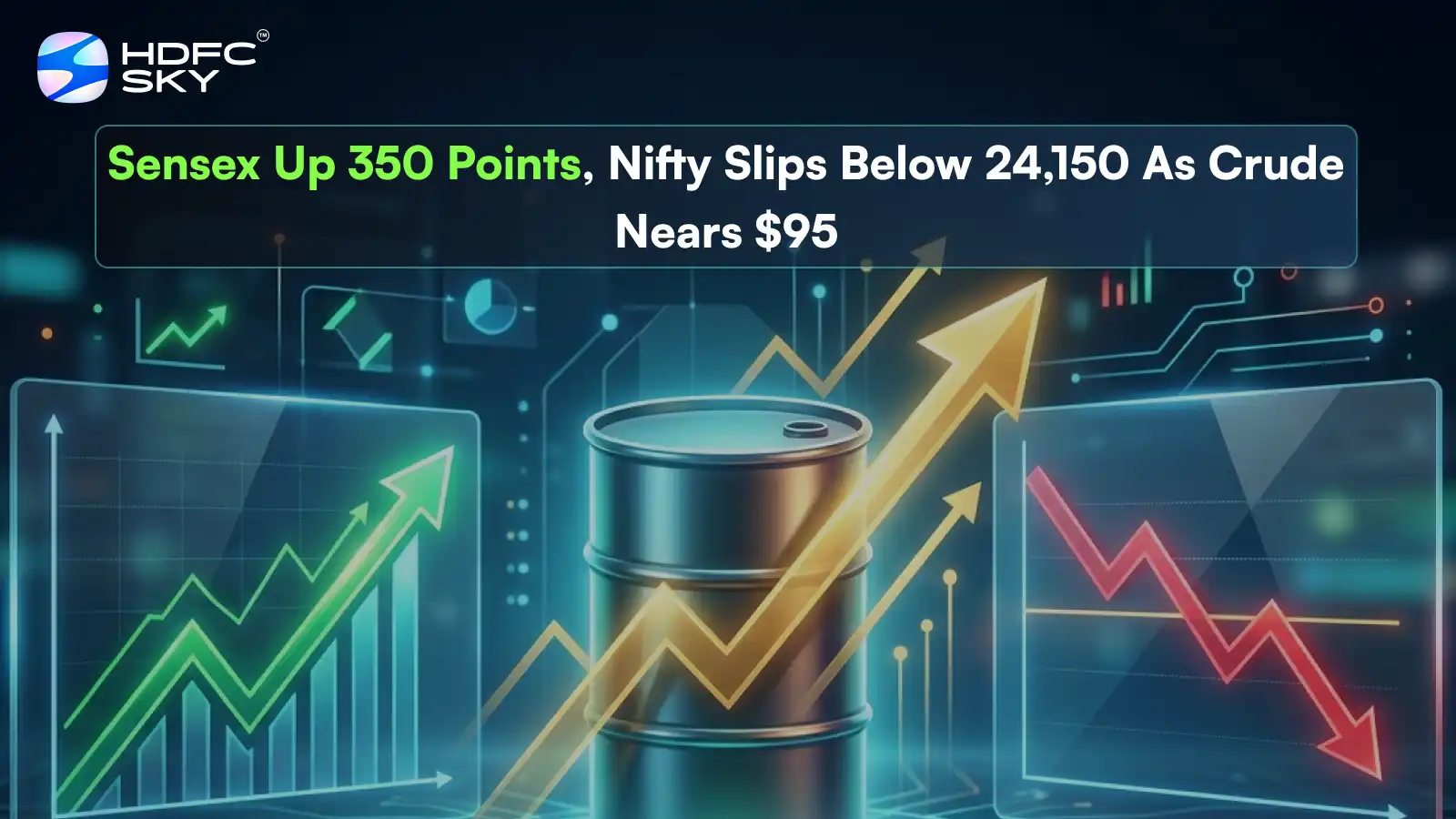 Sensex ͏Up 350 Poi͏n͏ts, Nif͏ty Sl͏ips Below 24,150 As ͏Crude Near͏s $95