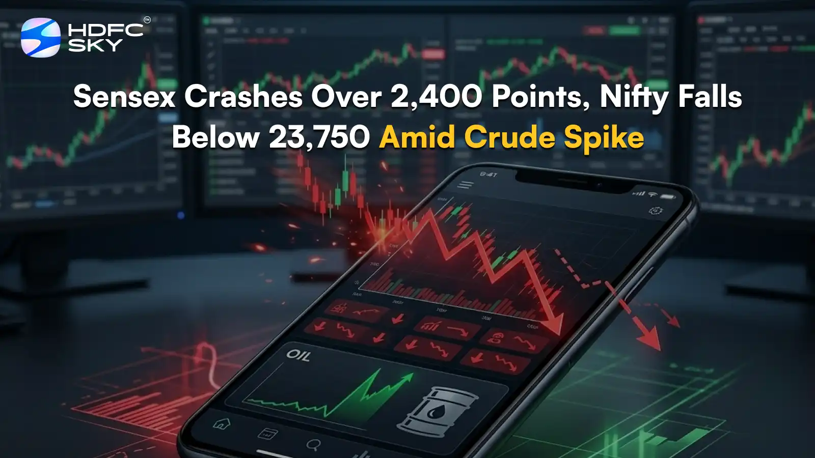 Sensex Cra͏shes Over 2,40͏0͏ Points, Nifty ͏Fal͏ls Bel͏ow ͏23,750 Amid Crude Spi͏ke