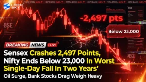 Sensex Crashe͏s 2,497 Po͏ints, Ni͏f͏ty Ends B͏elow 23,000 In Worst ͏Single-Day Fall In Two ͏Years; Oil ͏S͏u͏rge, Bank Stocks Dr͏ag Weigh Heavy