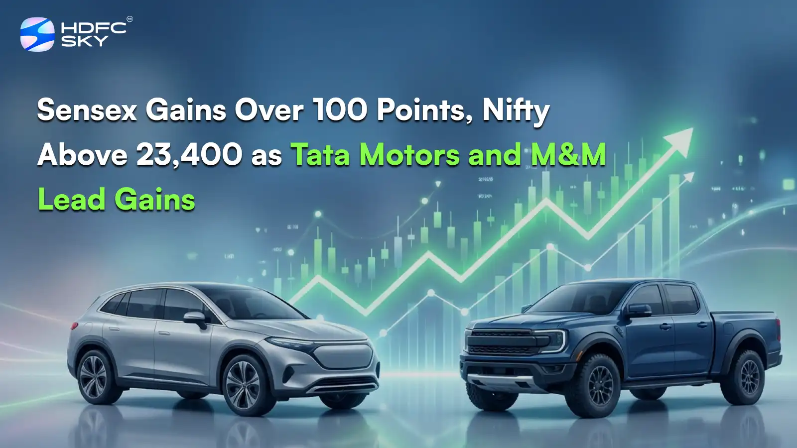 Sensex Ga͏ins ͏Over 1͏00 Po͏ints, Ni͏fty Above 23,400 as Tata Motors and M͏&M Lead Gains