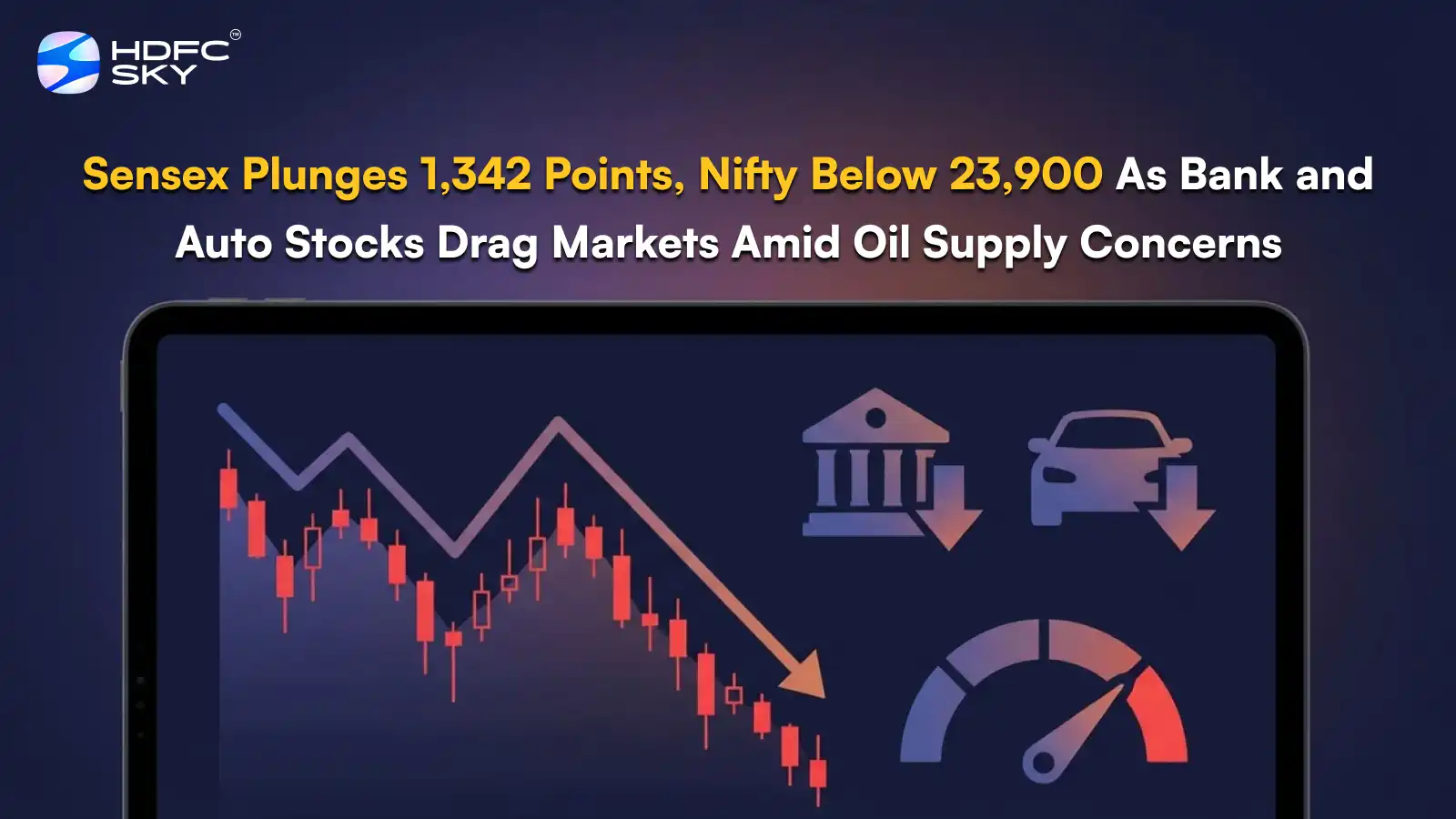 Sensex Plunges 1,342 Points, Nifty Below 23,900 As Bank and Auto Stocks Drag Markets Amid Oil Supply Concerns