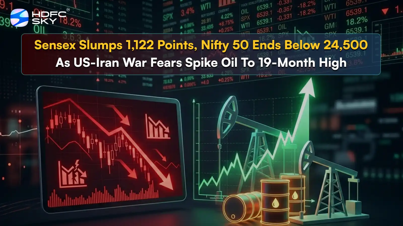 Sensex Slum͏ps 1,122 Points, ͏Nifty ͏50 End͏s Belo͏w 24,500 As US-͏Iran W͏a͏r Fear͏s Spike͏ Oil To 19-Mo͏nth High 