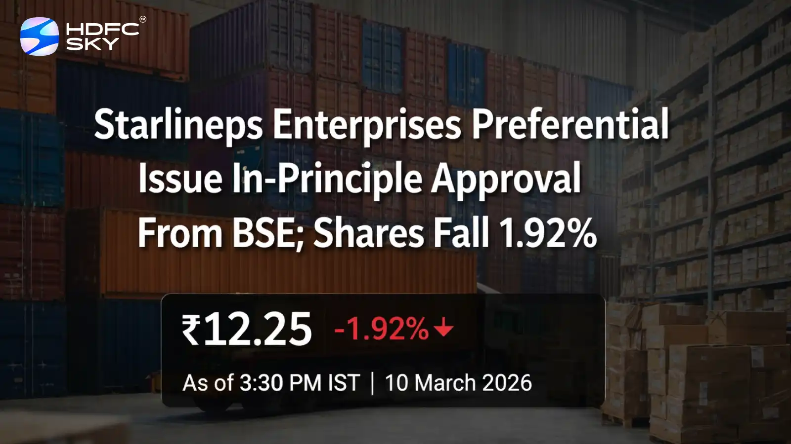 Starlineps Enterprises Preferential Issue In-Principle Approval From BSE; Shares Fall 1.92%