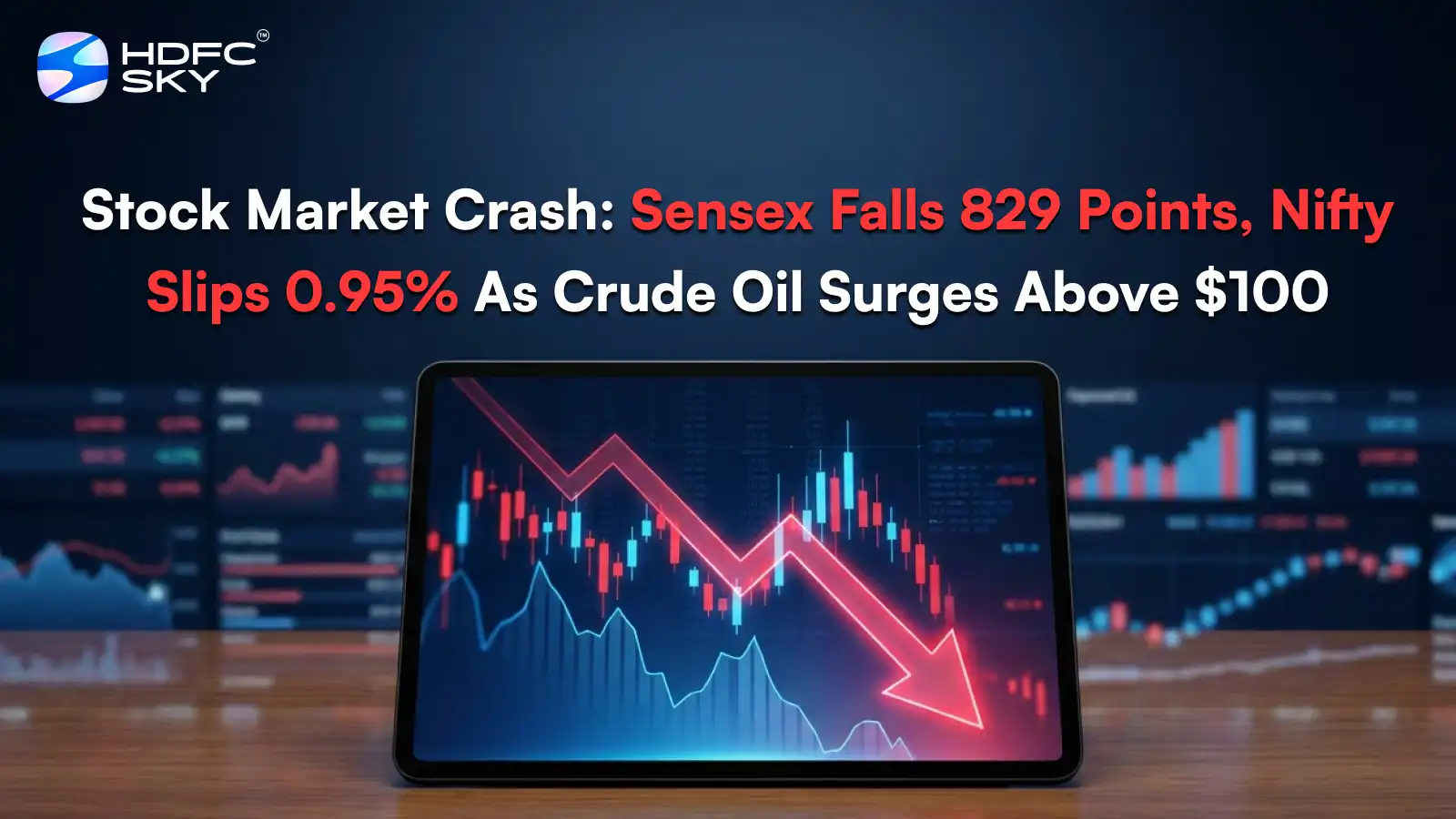 Stock Market Cras͏h: Sensex Fa͏lls 8͏29 Points, Nifty Sl͏ips 0.͏95%͏ A͏s Crude Oil Surges Above $100