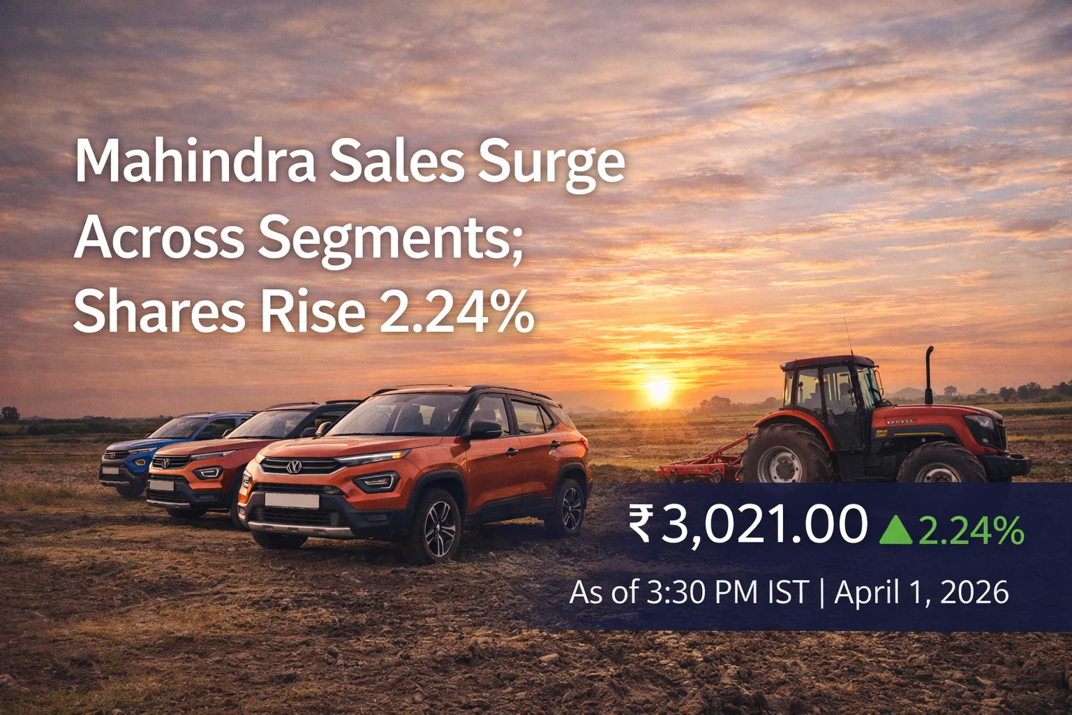 Mahindra Sales Surge Across Segments; Shares Up 2.24%