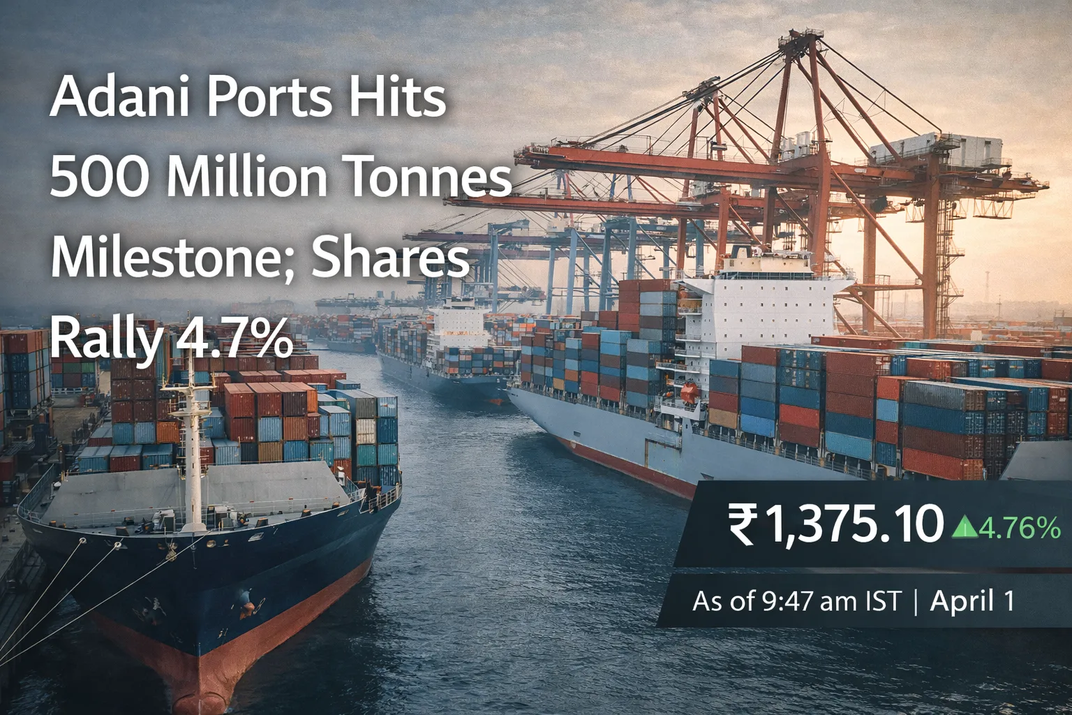 Adani Ports Hits 500 Million Tonnes Milestone; Shares Rally 4.7%