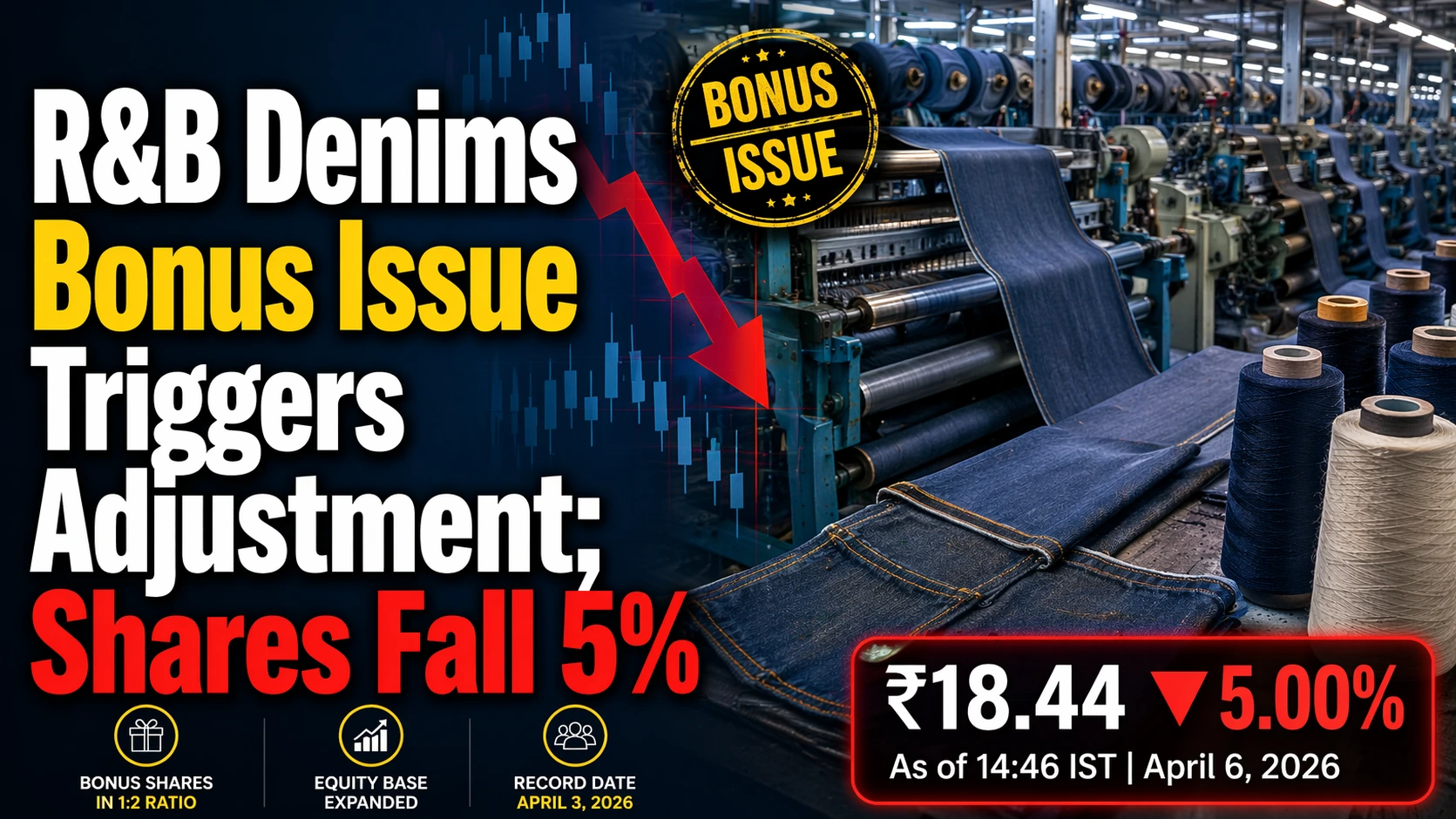 R&B Denims Bonus Issue Triggers Adjustment; Shares Fall 5%
