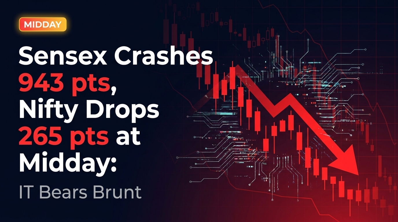 Sensex Crashes 943 pts, Nifty Drops 265 pts at Midday; IT Bears Brunt