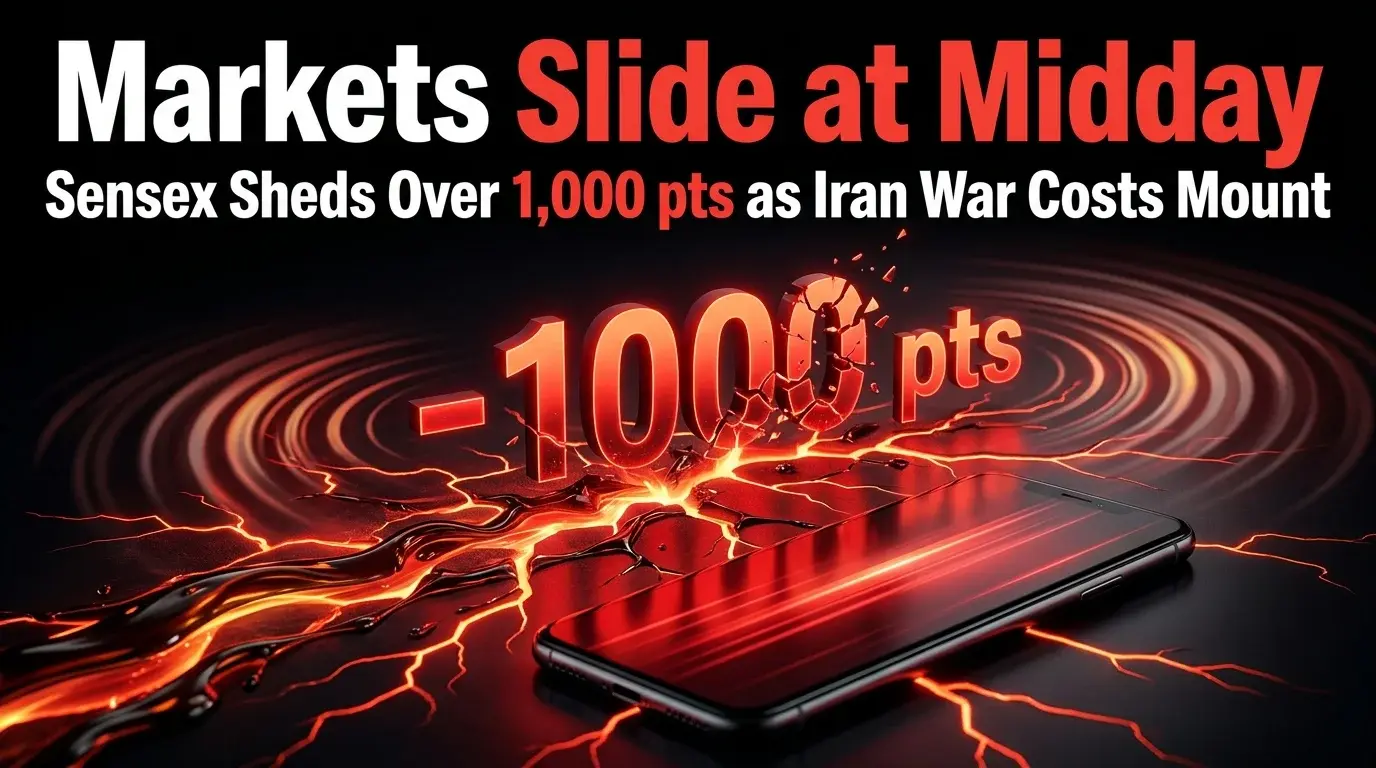 Markets Slide at Midday; Sensex Sheds Over 1,000 pts as Iran War Costs Mount
