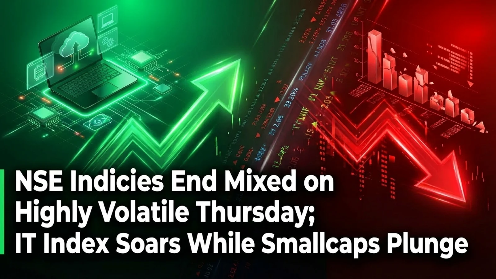 NSE Indices End Mixed on Highly Volatile Thursday; IT Index Soars While Smallcaps Plunge 