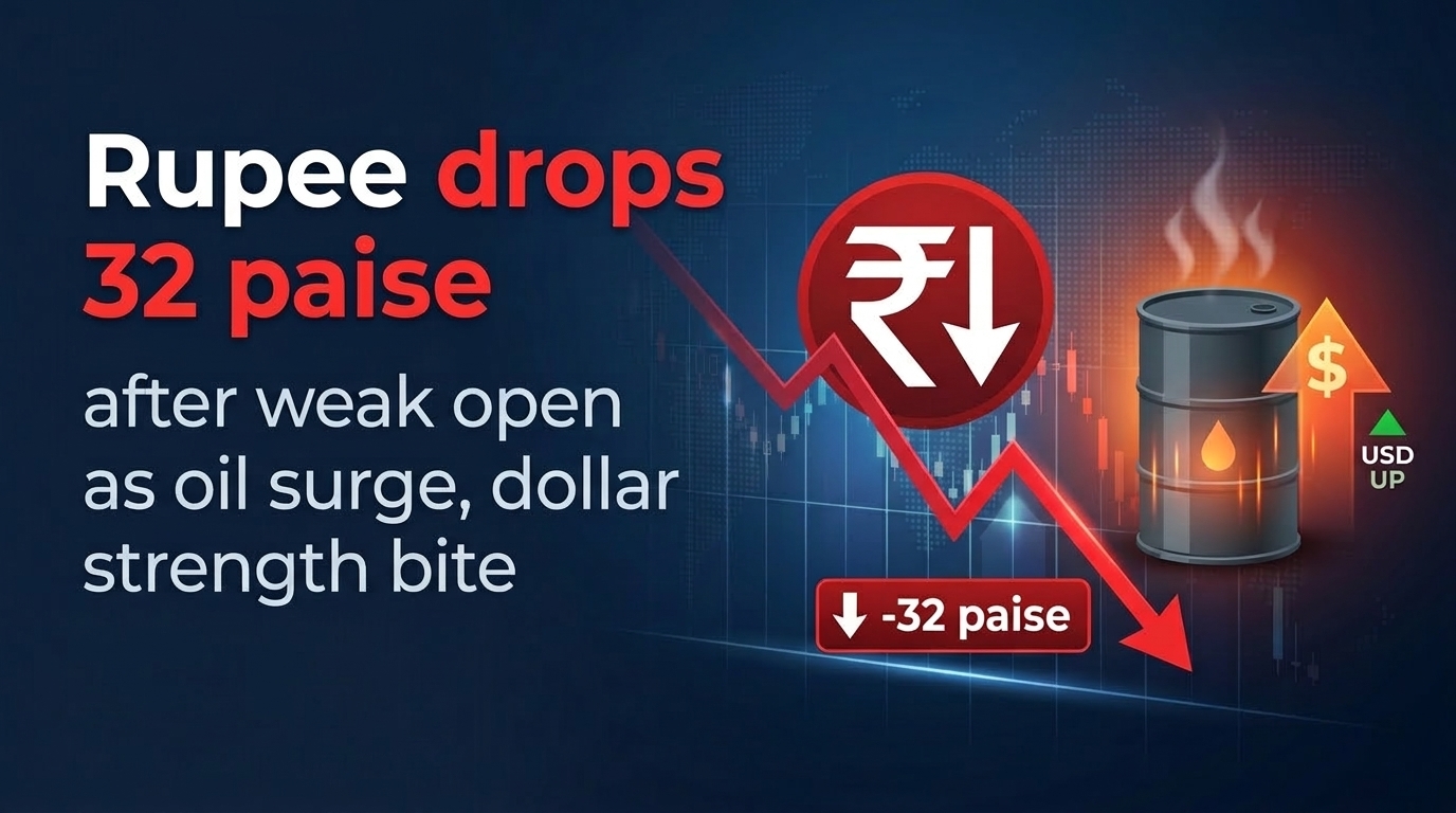 Rupee Drops 32 Paise After Weak Open as Oil Surge, Dollar Strength Bite
