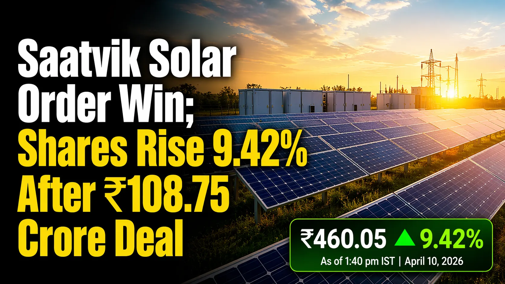 Saatvik Solar Gets ₹108.75 Crore Order; Shares Rise 9.42%