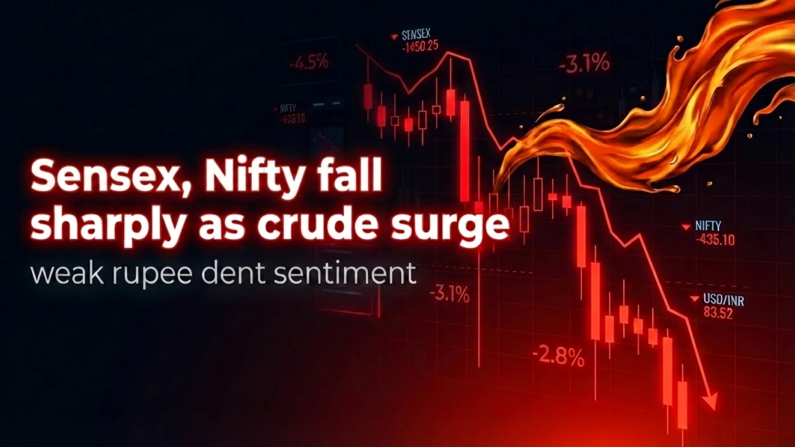 Sensex, Nifty Fall Sharply As Crude Surge, Weak Rupee Dent Sentiment
