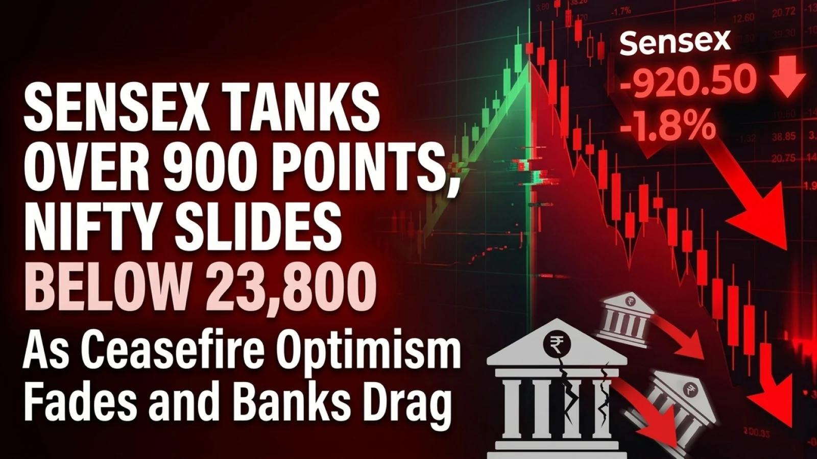 Sensex Tanks Over 900 Points, Nifty Slides Below 23,800 As Ceasefire Optimism Fades and Banks Drag