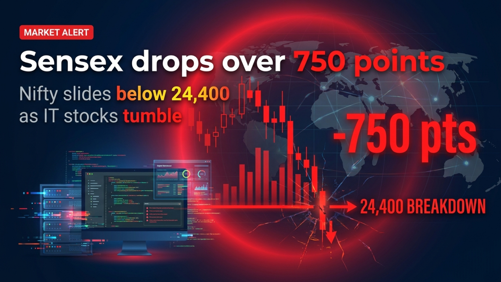 Sensex Drops over 750 Points, Nifty Slides Below 24,400 as IT Stocks Tumble