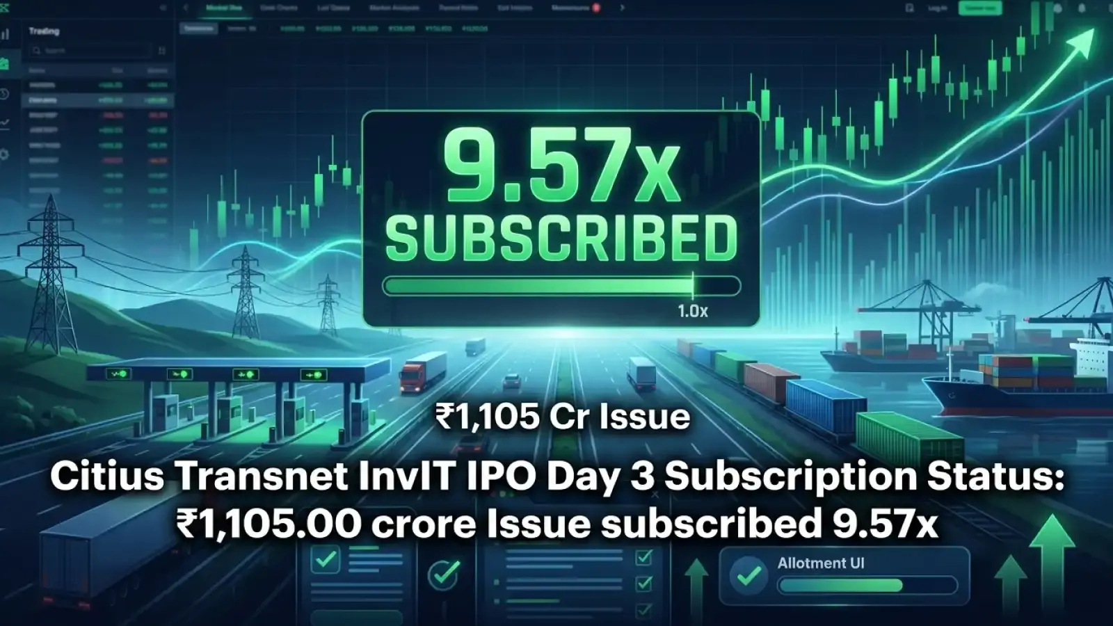 Citius Transnet InvIT IPO Day 3 Subscription Status: ₹1,105.00 crore Issue Subscribed 9.57x