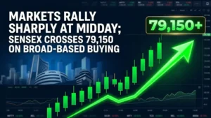 Markets Rally Sharply at Midday; Sensex Crosses 79,150 on Broad-Based Buying 