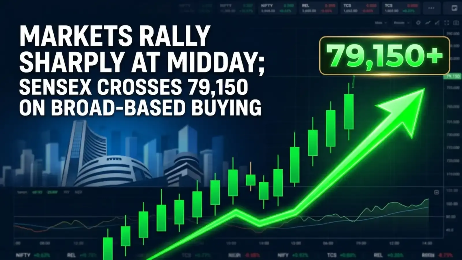 Markets Rally Sharply at Midday; Sensex Crosses 79,150 on Broad-Based Buying 