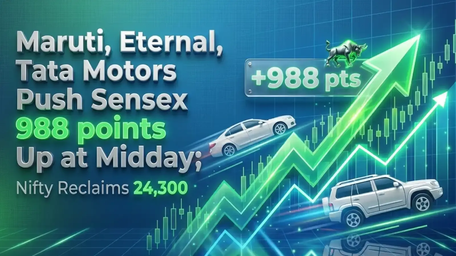 Maruti, Eternal, Tata Motors Push Sensex 988 points Up at Midday; Nifty Reclaims 24,300 