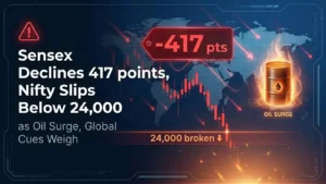 Sensex Declines 417 points, Nifty Slips Below 24,000 as Oil Surge, Global Cues Weigh