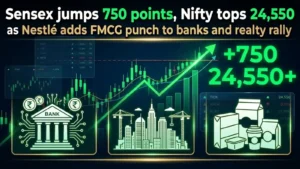 Sensex Jumps 750 Points, Nifty Tops 24,550 as Nestlé Adds FMCG Punch to Banks and Realty Rally