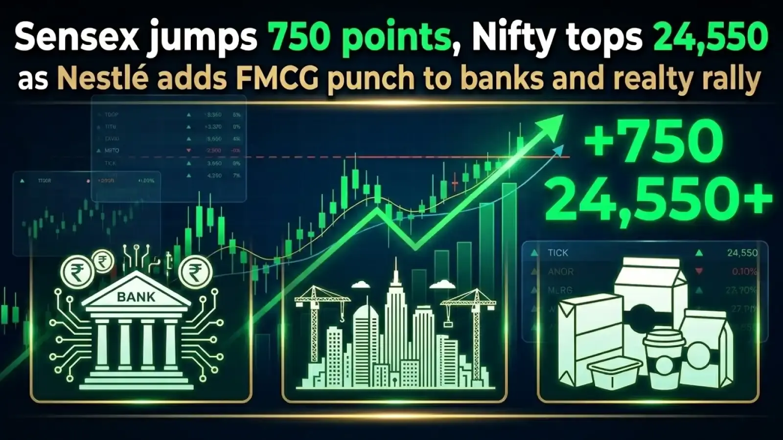 Sensex Jumps 750 Points, Nifty Tops 24,550 as Nestlé Adds FMCG Punch to Banks and Realty Rally