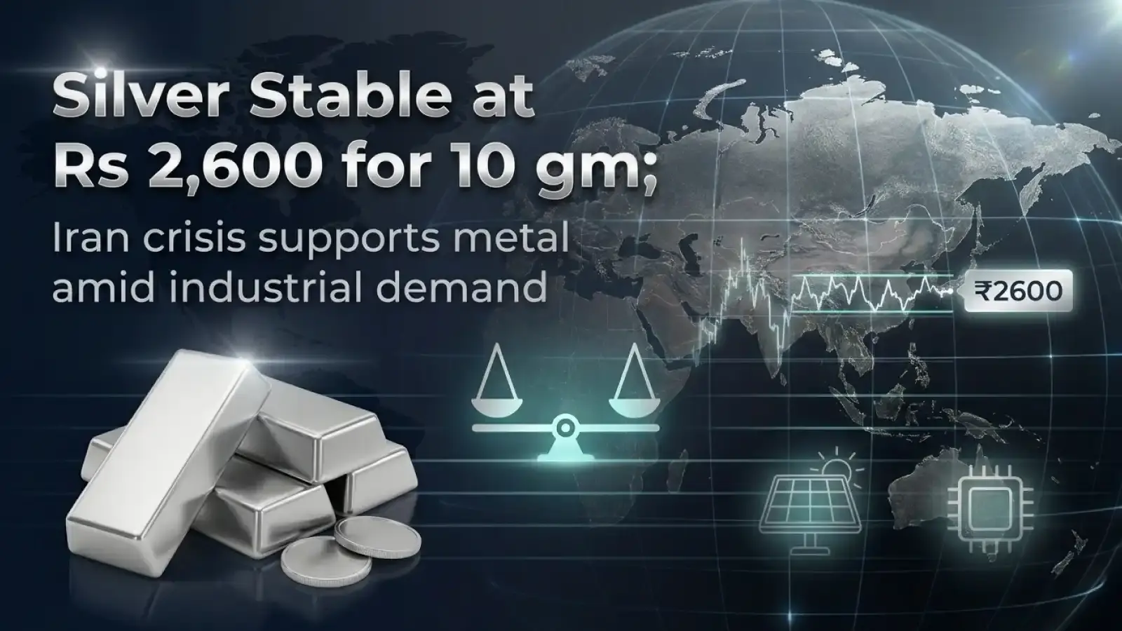 Silver Stable at Rs 2,600 for 10 gm; Iran Crisis Supports Metal Amid Industrial Demand