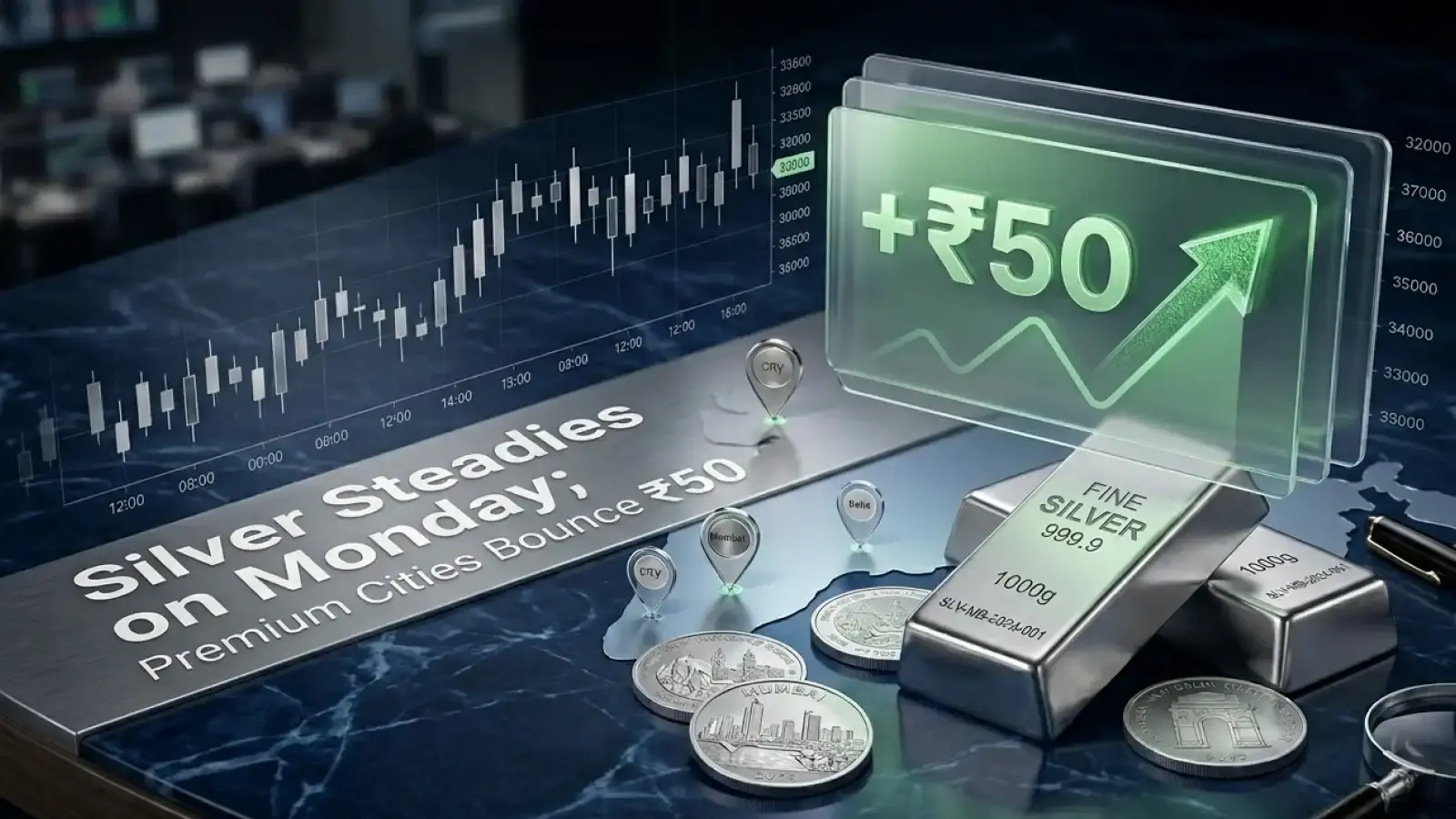 Silver Steadies on Monday; Premium Cities Bounce ₹50 